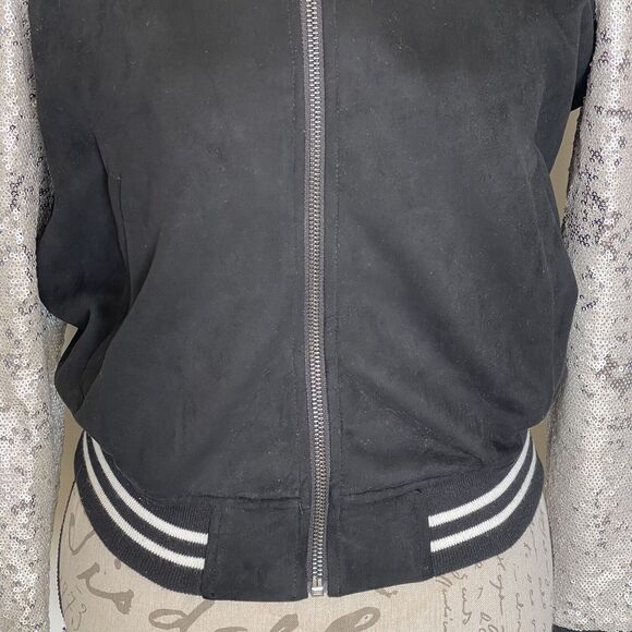 Forever 21 Women’s Jacket Sz Small Varsity Sequin Soft Fleece Cheerleader Bling - Picture 5 of 12